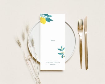 Menu de casamento com tema limão