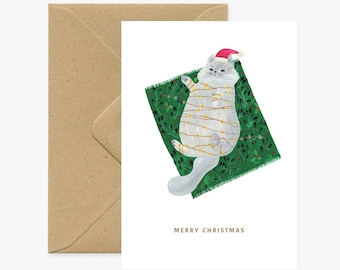 Carte Merry Christmas/Joyeux Noël Cat