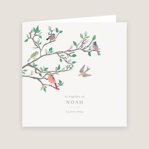Faire-part de baptême personnalisé 4 pages Oiseaux