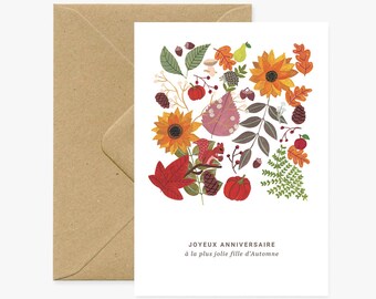 Tarjeta de cumpleaños de niña de otoño