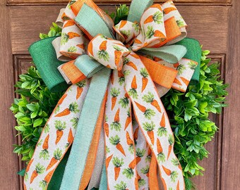 Easter bow, Easter decoration, Easter wreath bow, carrot wreath attachment, orange and green door hanger bow, lantern bow, mailbox bow