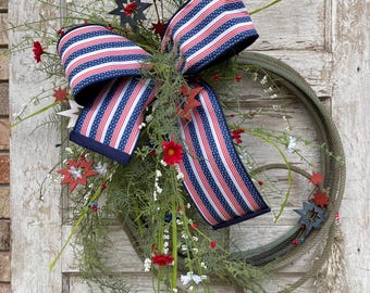 Patriotic Western Wreath: Lasso Rope, Americana Red White & Blue