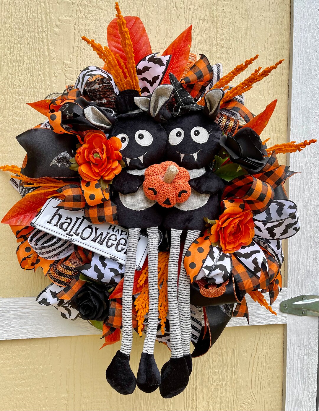 Traditional Bat Halloween Wreath for Front Door Bat Wreath Etsy