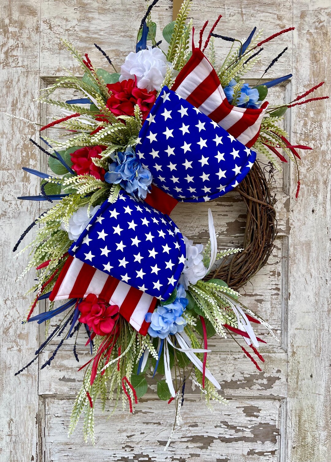 Patriotic Red White Blue Wreath Fourth of July Front Door Americana ...