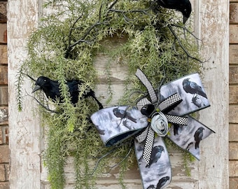 Gothic Raven Wreath: Moody Halloween Door Hanger, Dark Cottage Fall Statement Piece