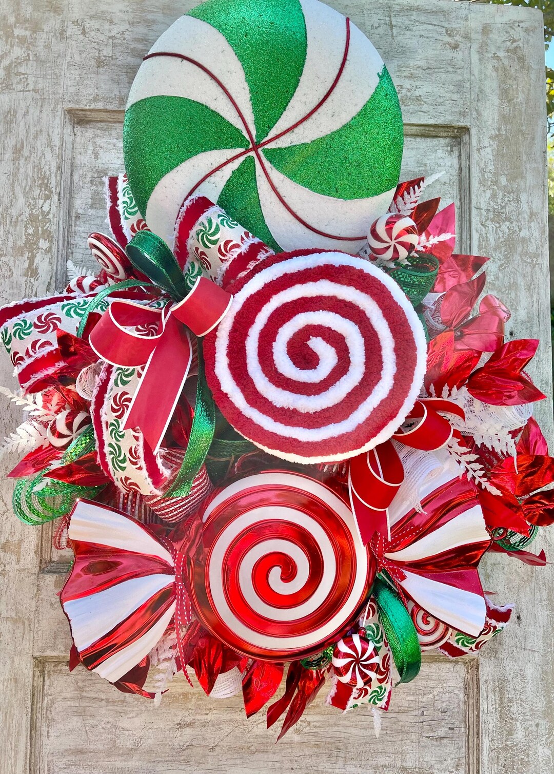Peppermint Christmas Wreath: Whimsical Red and White Holiday Decor - Etsy