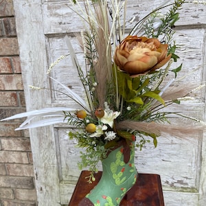 Cowboy Boot Floral Arrangement: Rustic Fall Decor in Cactus Resin Vase