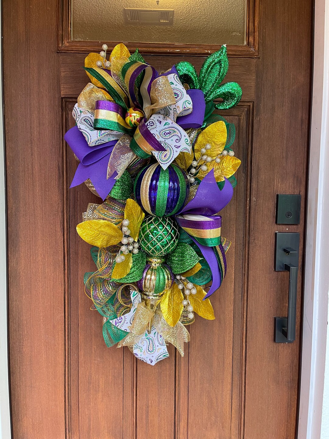 Lighted Mardi Gras Wreath, Mardi Gras Swag, Mardi Gras Wreath for Front