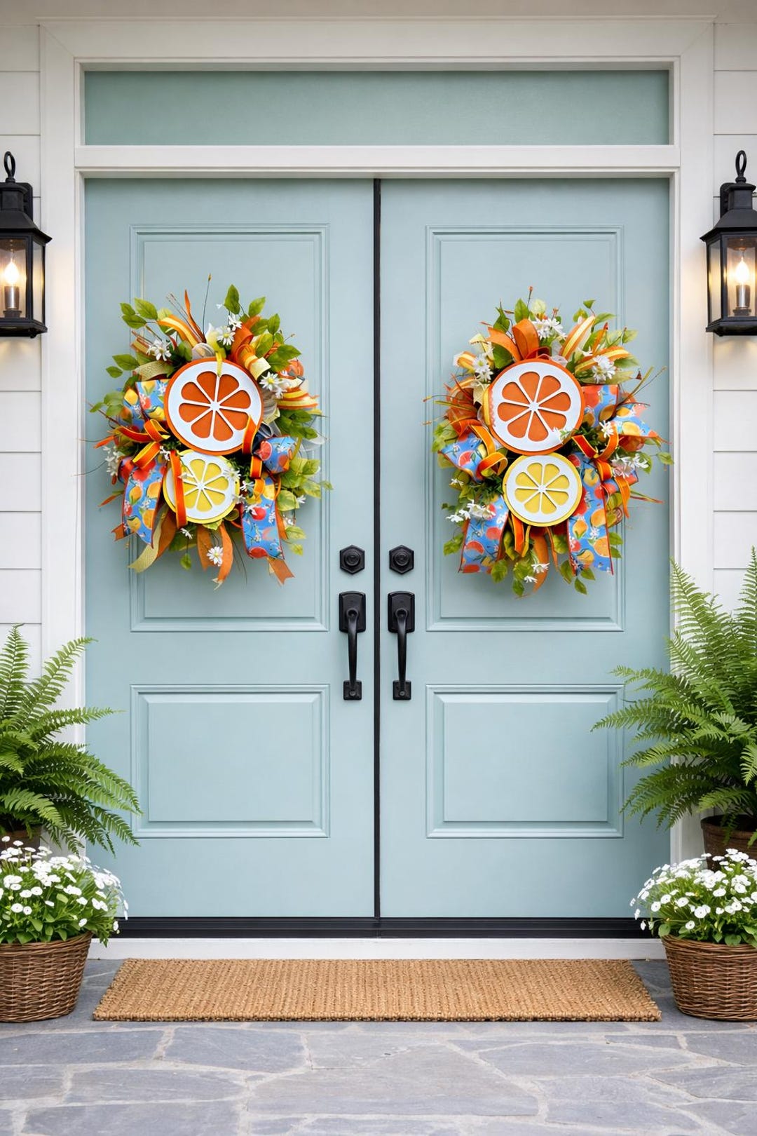 Citrus Summer Wreath Swag, Lemon Orange Door Decor, Bright Front Porch ...