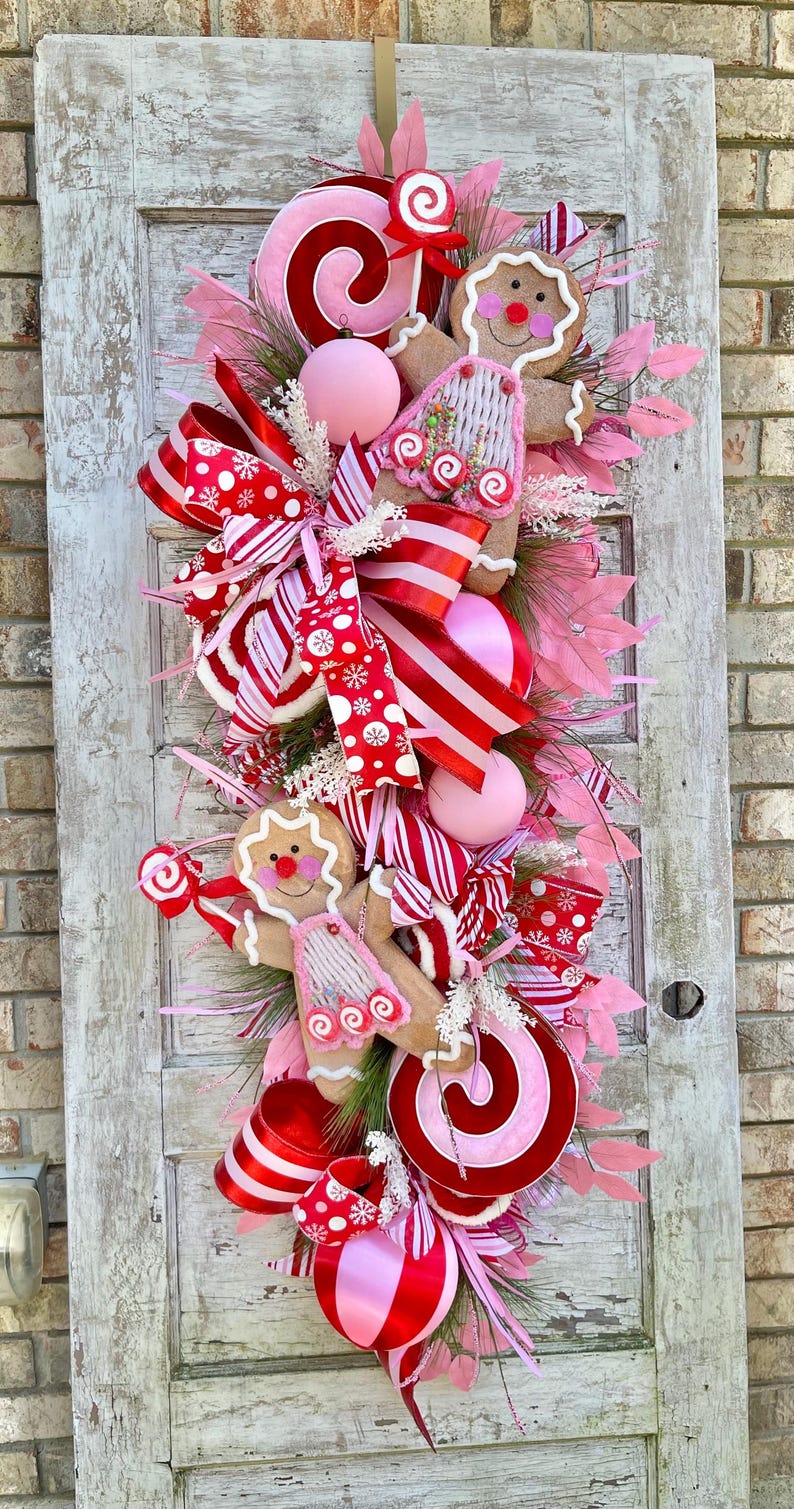 Gingerbread Christmas Swag: Peppermint Candy Holiday Wreath, Lollipop ...