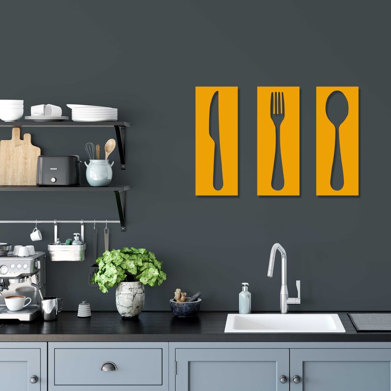 3 Kitchen Wall Decor Bundle Metal Wall Art Set Kitchen Wall Etsy