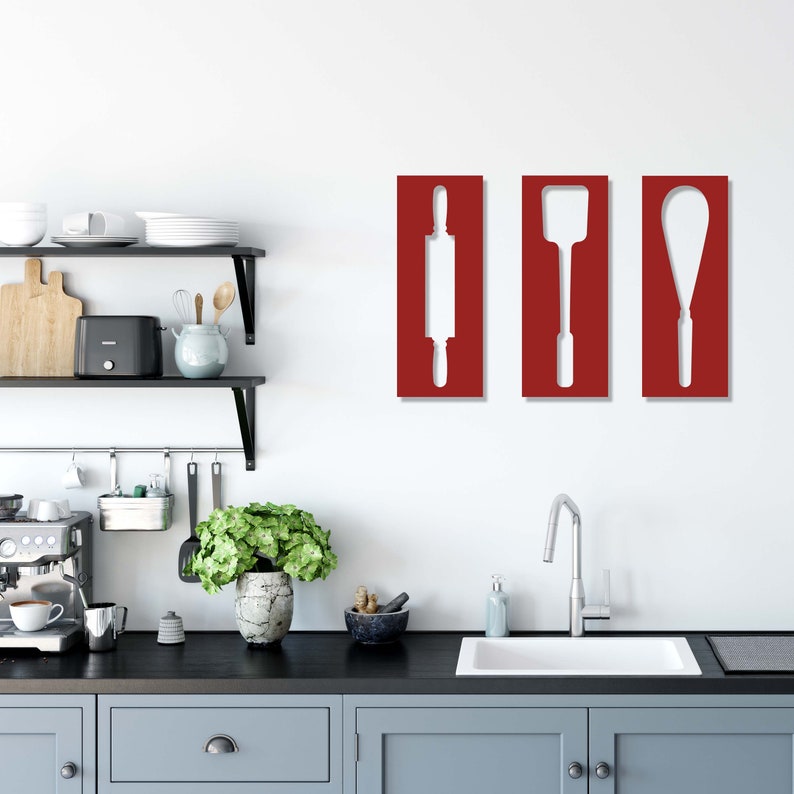 3 Kitchen Wall Decor Bundle Metal Wall Art Set Kitchen Wall Etsy