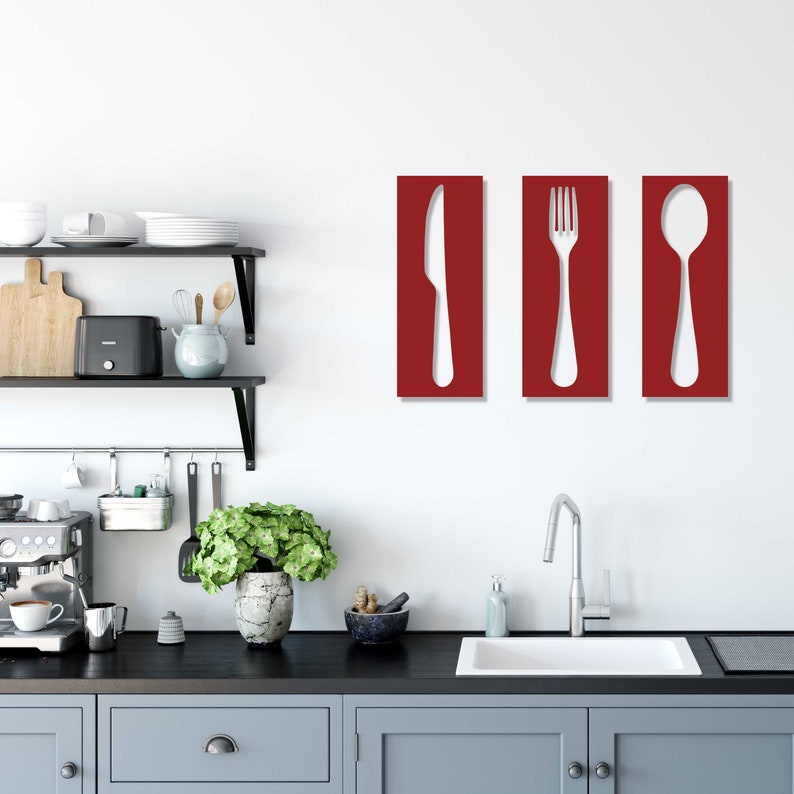 3 Kitchen Wall Decor Bundle Metal Wall Art Set Kitchen Wall Etsy