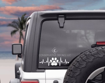 Pawprint Heartbeat Decal: Dog Cat Pet Lover Sticker