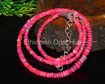 Natural Ethiopian Pink Opal Bead Necklace. Pink opal bead necklace. Fire opal rondelle bead. Opal beaded necklace. opal smooth bead strand