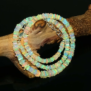 Welo Fire Opal Beaded Necklace: Genuine Opal Chips, Adjustable Chain
