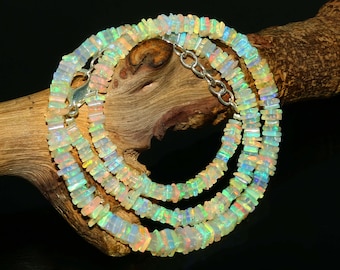 Welo Fire Opal Beaded Necklace: Genuine Opal Chips, Adjustable Chain