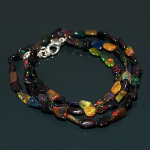 AAA Natural Ethiopian Black Opal Tumble Bead Necklace