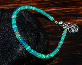 Handmade Ethiopian Welo Opal Bracelet: Green Rondelle Bead Jewelry