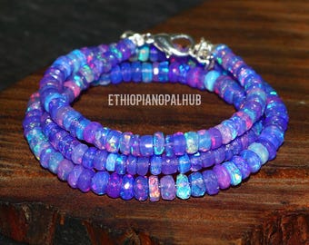 Faceted Purple Opal Necklace: 925 Sterling Silver, Rondelle Beads