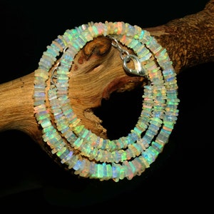 Welo Fire Opal Beaded Necklace: Genuine Opal Chips, 16-18 Inch