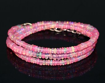 Natural Ethiopian Pink Opal Bead Necklace: Welo Fire Opal Gemstone Jewelry