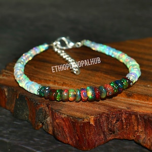 White & Black Opal Bracelet - 925 Sterling Silver Fire Opal Bracelet - Opal Jewellery - Beaded Opal Bracelet - AAA+ Ethiopian Opal Bracelet
