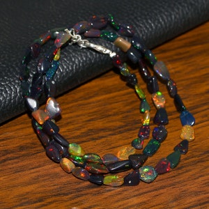 AAA Natural Ethiopian Black Opal Tumble Necklace, Black Opal Tumble bead Necklace. Black Opal Beads necklace. Fire Black opal bead Necklace image 3