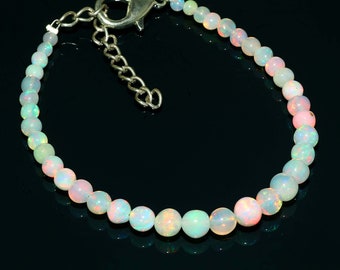 Bracciale Etiope In Opale E Peridoto - Pietre Preziose Naturali - Regalo Per Lei, Lunghezza 22 Cm Con Chiusura In Argento 925 - 5