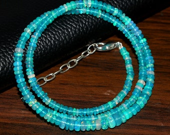 Ethiopian Green Opal Bead Necklace: Welo Fire Opal Gemstone Jewelry