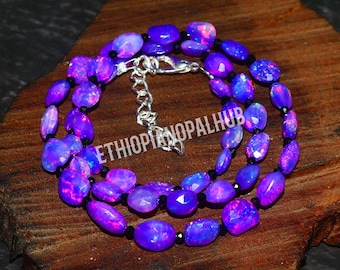 Faceted Purple Opal & Black Spinel Necklace - Sterling Silver