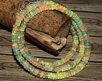 AAA+ Natural Opal Bead Necklace - Fire Opal beads necklace - opal smooth rondelle bead necklace - ethiopian opal rondelle bead necklace #72