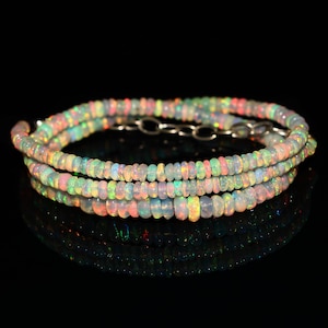 Ethiopian Opal Necklace: Natural Rondelle Bead Gemstone Jewelry