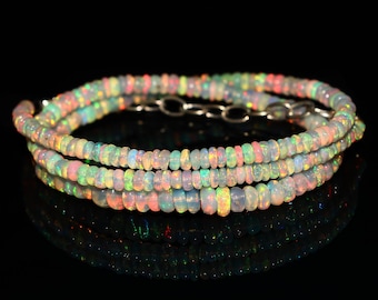 Ethiopian Opal Necklace: Natural Rondelle Bead Gemstone Jewelry