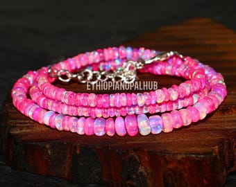 Natural Ethiopian Pink Opal Bead Necklace: Fire Opal Rondelle