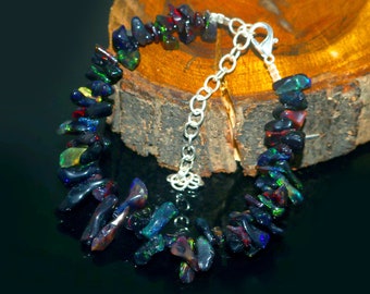 Ethiopian Black Opal Bracelet: Natural Rough Tumble Stone