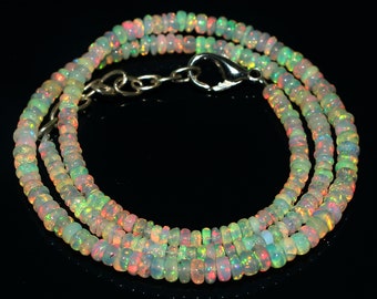 Ethiopian Welo Fire Opal Necklace: Rondelle Beads, Gemstone Jewelry