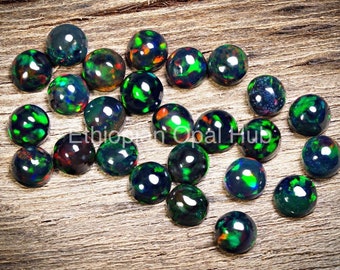 Black Opal Round Cabochons. AAA+ Natural Ethiopian black Opal Round Cabochons. Welo opal round. Fire opal round. 4mm opal 5mm opal round