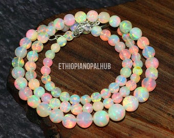 Ethiopian Opal Bead Necklace: Handmade Round Opal Balls, 16-18"