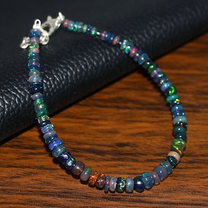 Bracciale in opale nero etiope: gioielli con perline in opale di fuoco, 6-8 pollici