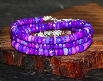 Faceted Purple Opal Necklace: 925 Sterling Silver, Rondelle Beads