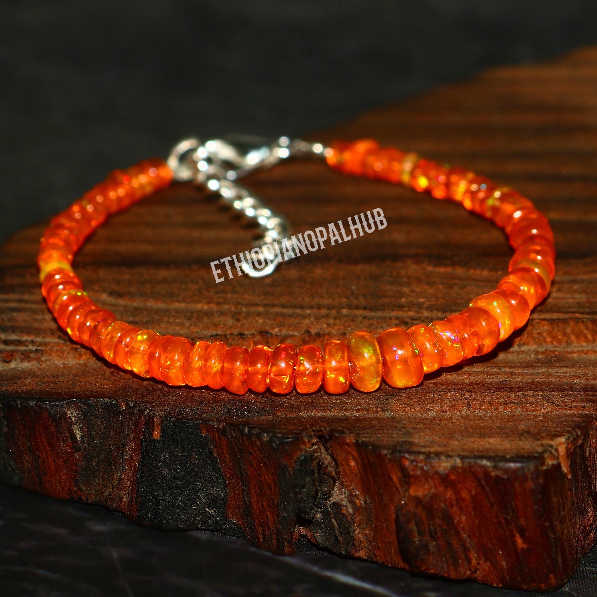 Sterling Silver Ethiopian Fire Opal Bracelet - Orange Gemstone Jewelry