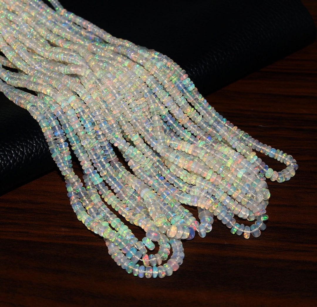 Natural Ethiopian Opal Smooth Rondelle Bead Necklace. AAA Multi Welo ...