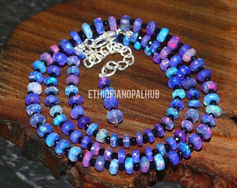 Faceted Purple Opal Necklace: 925 Sterling Silver, Black Spinel Beads