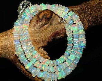 Ethiopian Welo Fire Opal Necklace: Square Bead Gemstone Jewelry