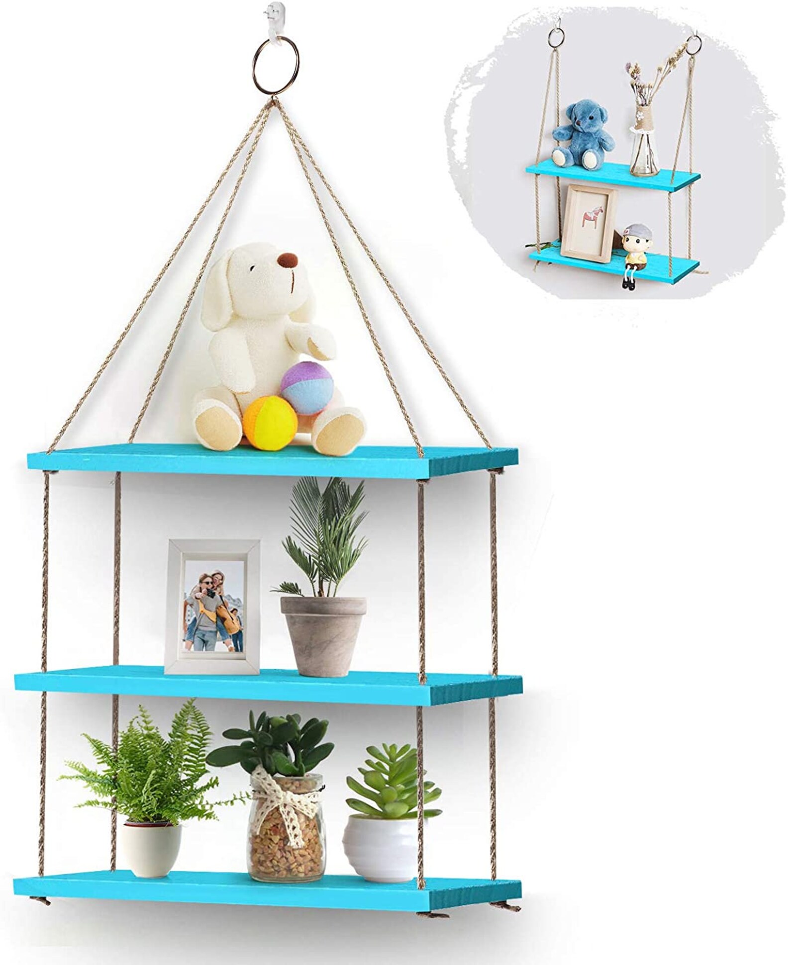 Wall Hanging Shelves Blue Floating Hanging Shelf Wood Shelves Etsy