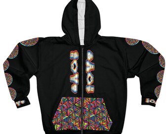 PLUR - Geometrie van het leven - 3D - Unisex hoodie met rits (AOP)