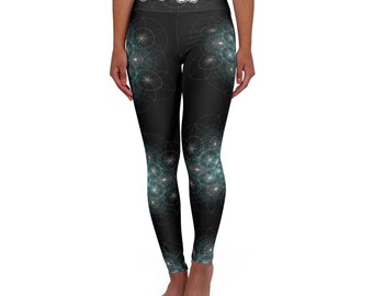 PLUR - Geometria floreale della vita, effetto 3D - Leggings yoga a vita alta (AOP)