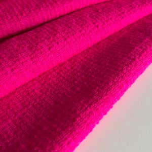 Luxury Italian LANA VERGINE fabric, tweed - boucle fabric, high quality 100% wool, color: “Barbie” pink pink, last piece 50 cm