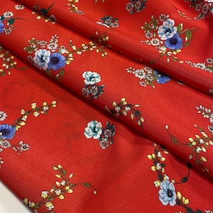 Italian viscose fabric, beautiful print, designer fabric, high quality, color coral, last piece 1.40 meters